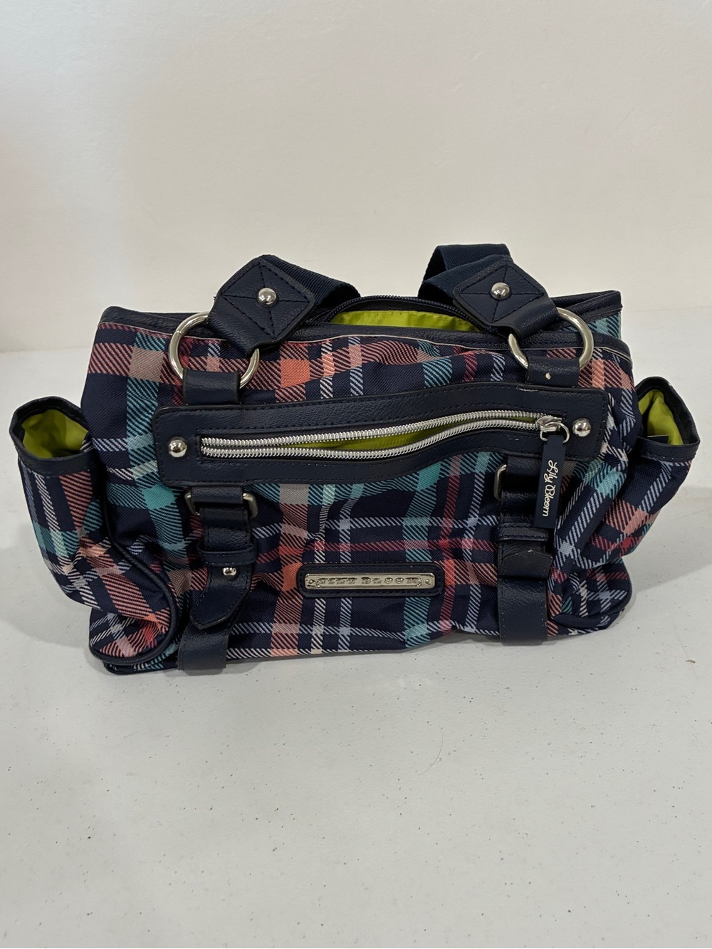 Lily Bloom Plaid Satchel Handbag Multi-Pocket Shoulder Purse